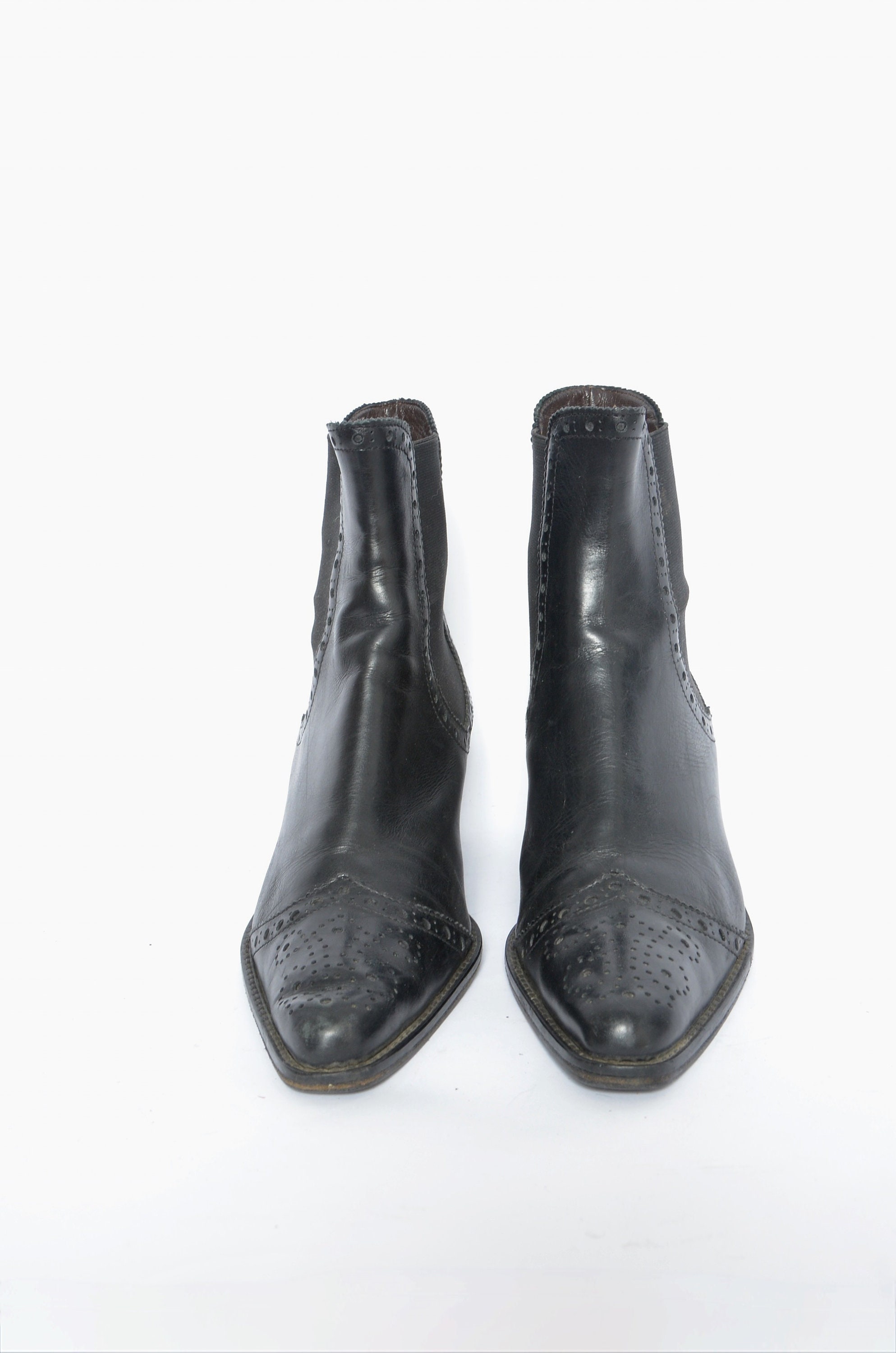 Vintage 90s Italian Leather Chelsea Boots: Black Chunky Heel 
