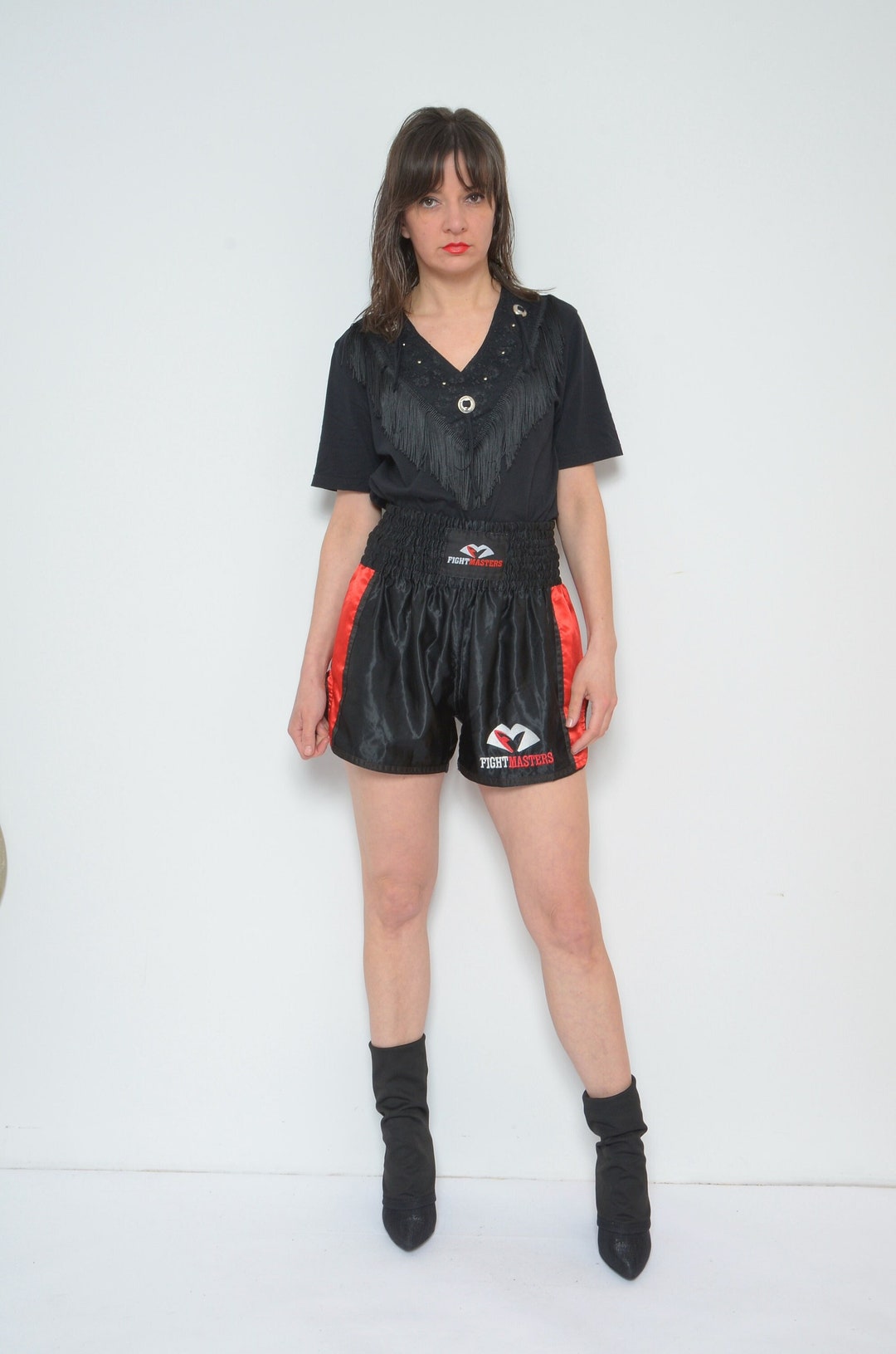 Satin Boxing Shorts / Vintage 90s Kickboxing High Wist Wide Leg Sports