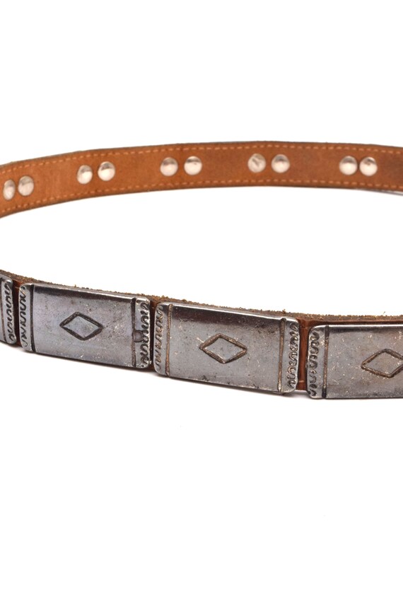 Vintage 90's Brown Thin Leather Belt with Metal S… - image 5