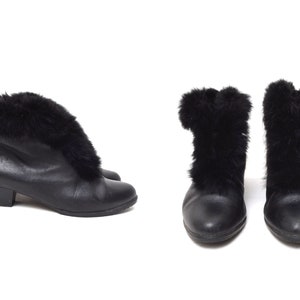 Vintage 90&#39;s Black Leather and Furry Boots with Elastic