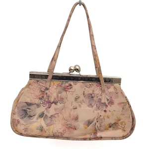 Vintage 80s Floral Leather Purse: Metal Clasp Doctor Bag Style
