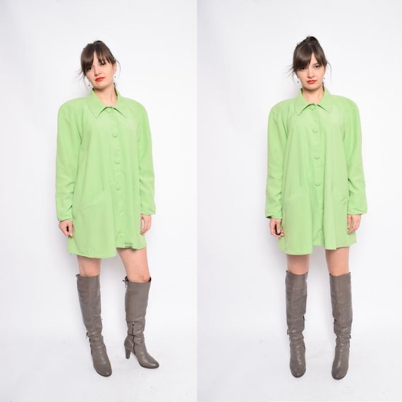 Vintage 70's Lime Green Buttons Dress / Green Butt