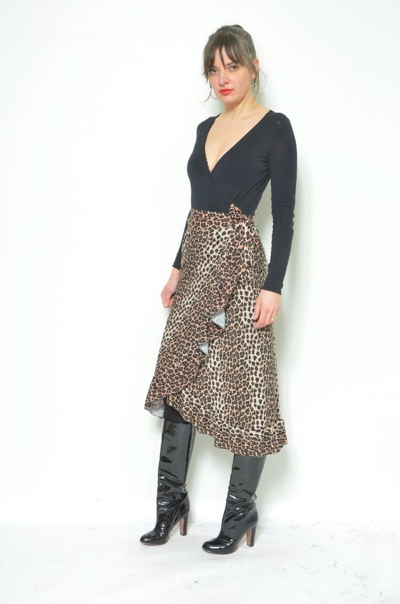 Leopard Print Wrap Up Skirt / Vintage 90s Animal … - image 3