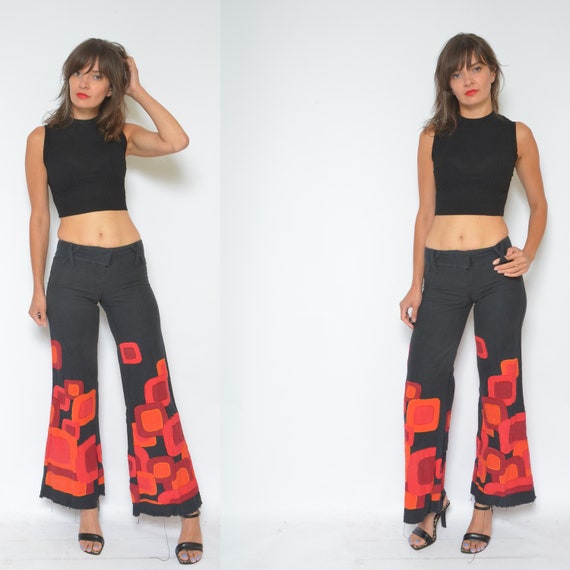 Patchwork Bell Bottom Pants / Vintage 90's Low Wai