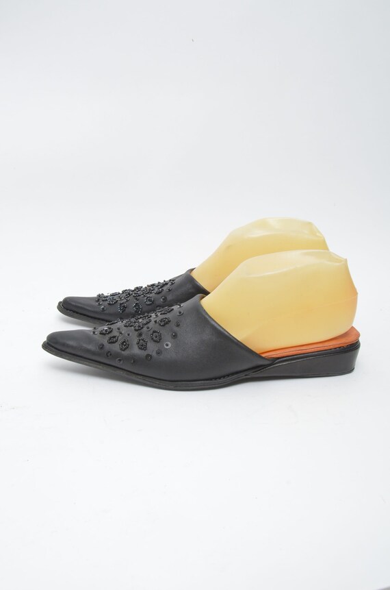 Vintage 90's Black Leather Pointy Toe Slip On San… - image 6