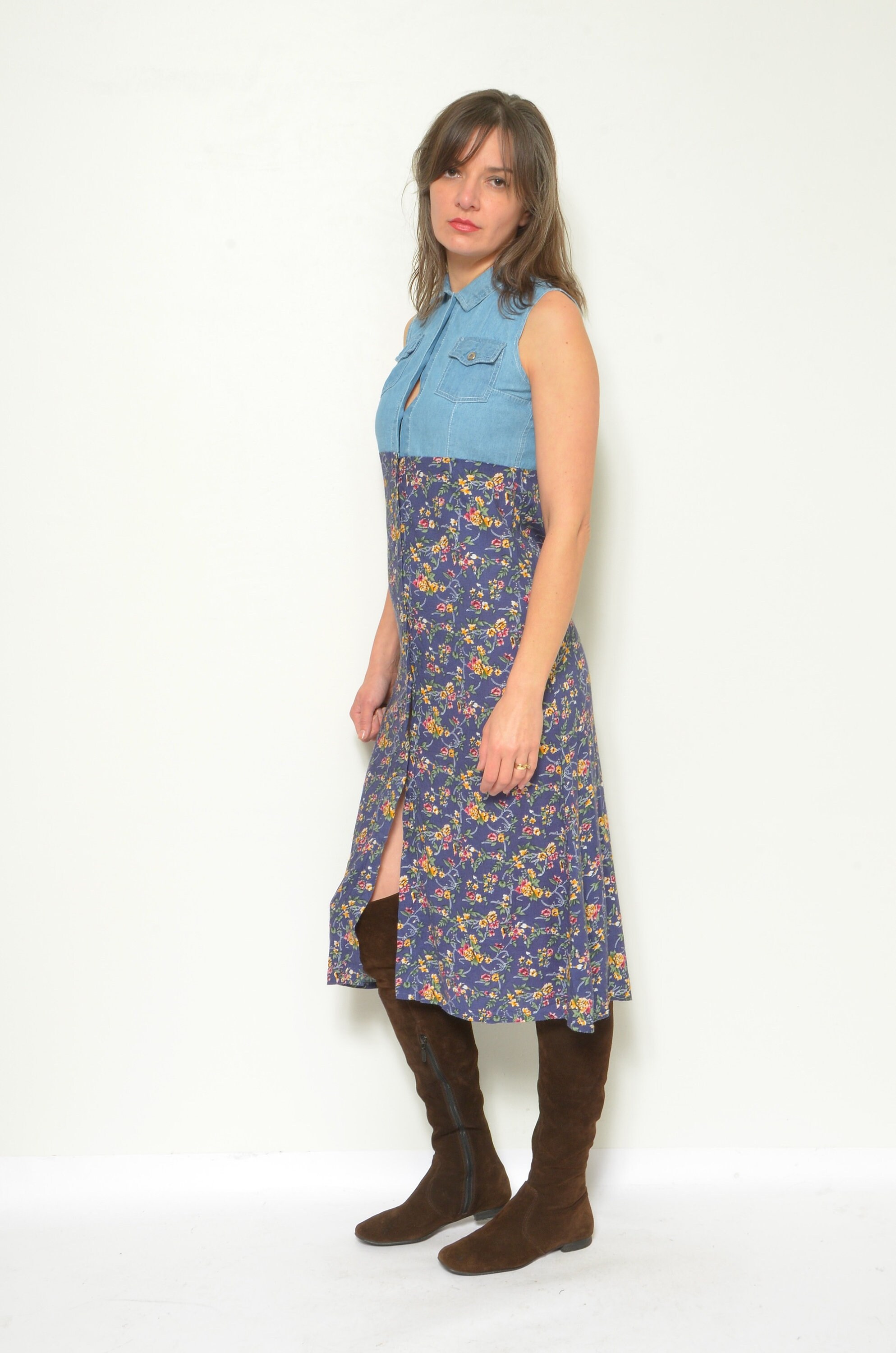 ジャケット・アウター FIORE PRINT DENIM DRESS FIORE PRINT DENIM DRESS