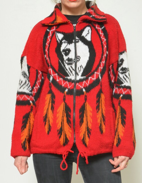 Husky Jacket / Vintage 90s Zipper Native American… - image 9