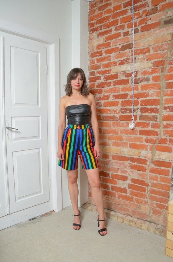 Buy Vintage 80s Colorful Striped Shorts - Size Small Online in