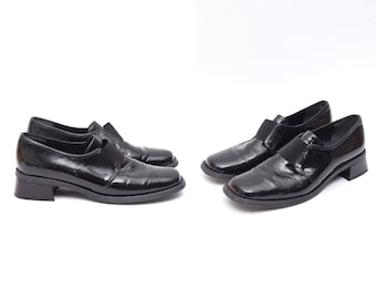 Vintage Black Men's Patent Leather Loafers with Elastic