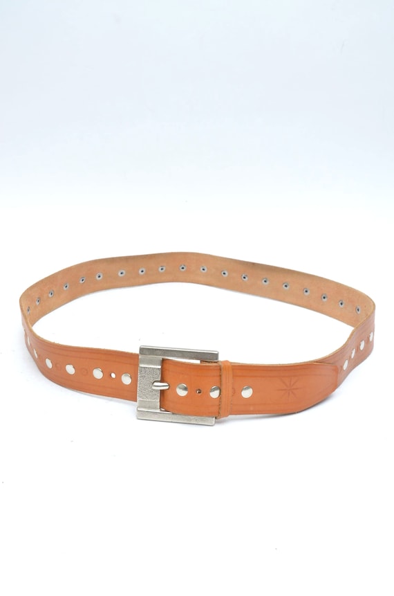 Vintage 100% Genuine Leather Brown Western-Style Unisex Belt Silver Hardware Waxed Western Belt | Silver Buckle Tapered Ranger Belt  main image 4