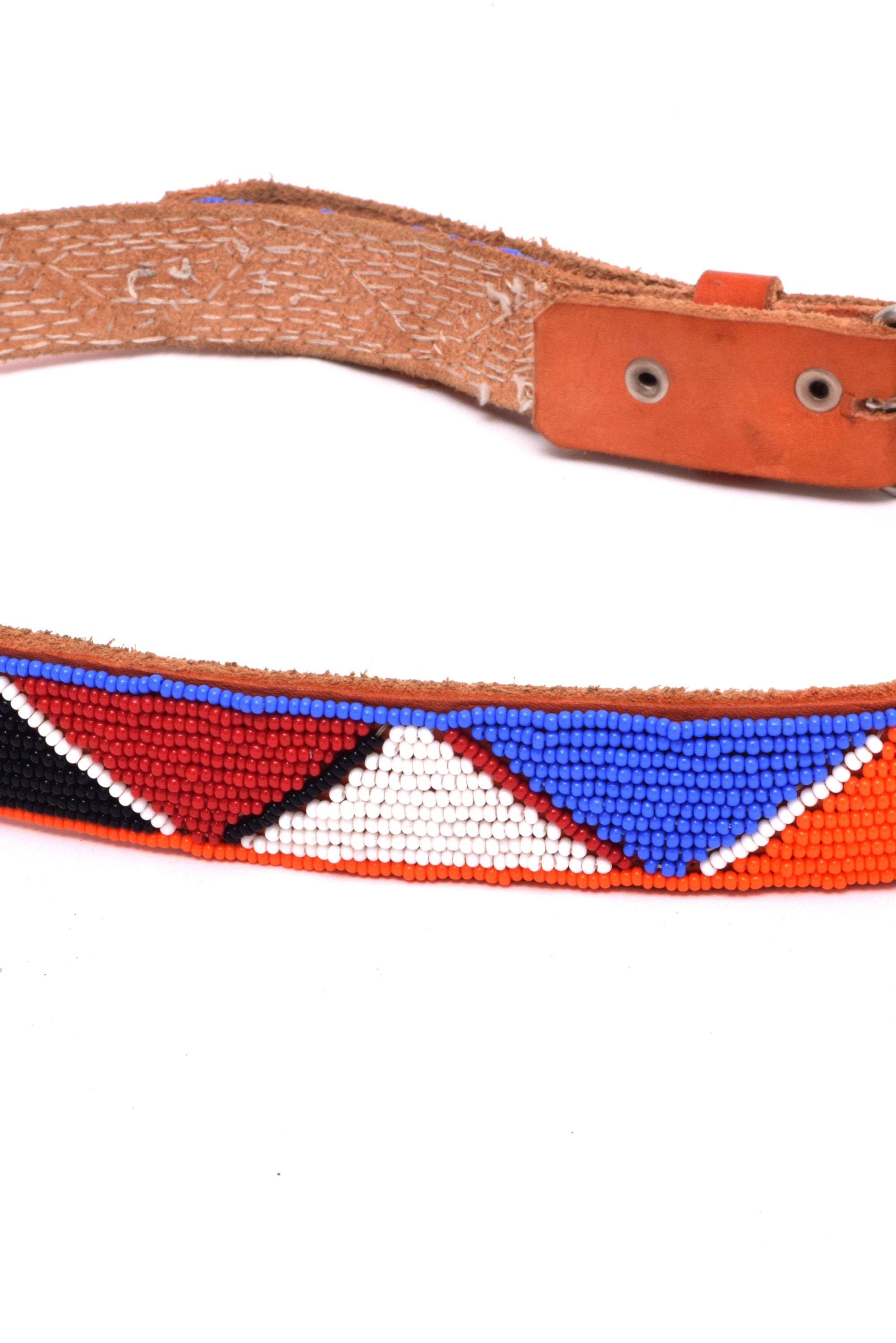 Vintage 90\'s Native American Folk Style Hand Beaded Split Cowhide Leather Belt Vintage 90 main image 3