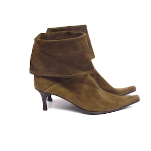 Vintage 90s Suede Leather Slouchy Pointy Toe Heels - Size 36.5 EU