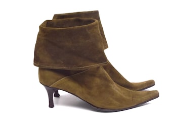 Vintage 90s Suede Leather Slouchy Pointy Toe Heels - Size 36.5 EU