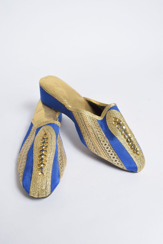 Vintage 90's Gold and Blue Slippers From Philippines - Etsy