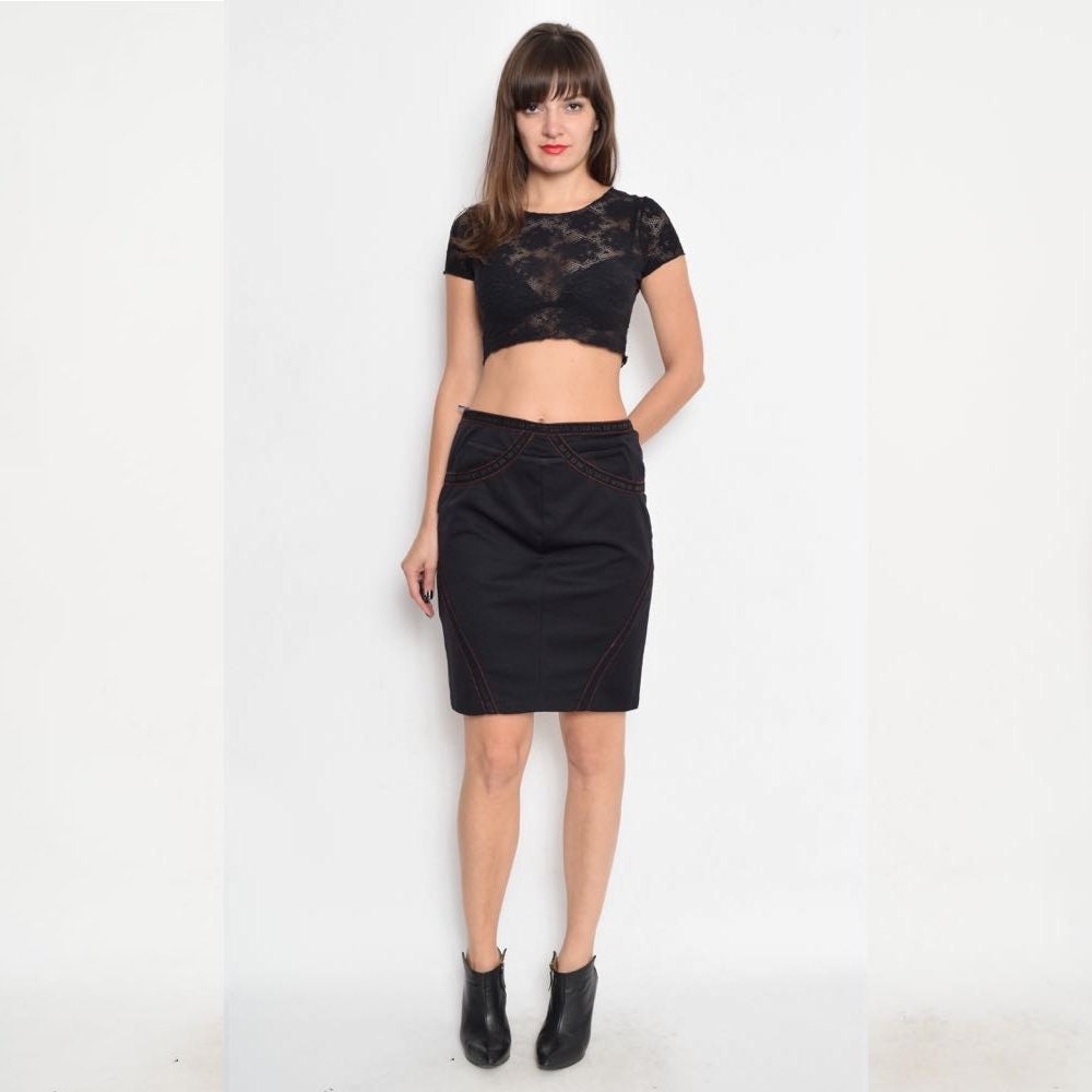 Byblos, Vintage 90s Byblos Black Pencil Skirt - Size Large