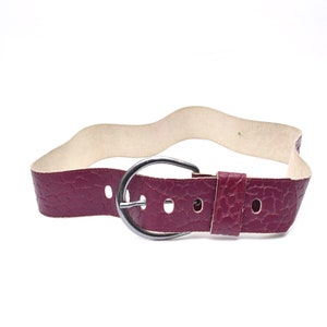 Vintage 90&#39;s Plum Purple Wide Textured Leather Belt with Large Silver Metal Buckle