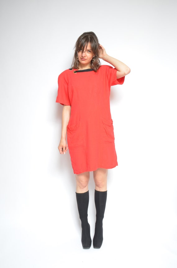 Embellished Linen Dress / Vintage 90s Short Sleev… - image 9