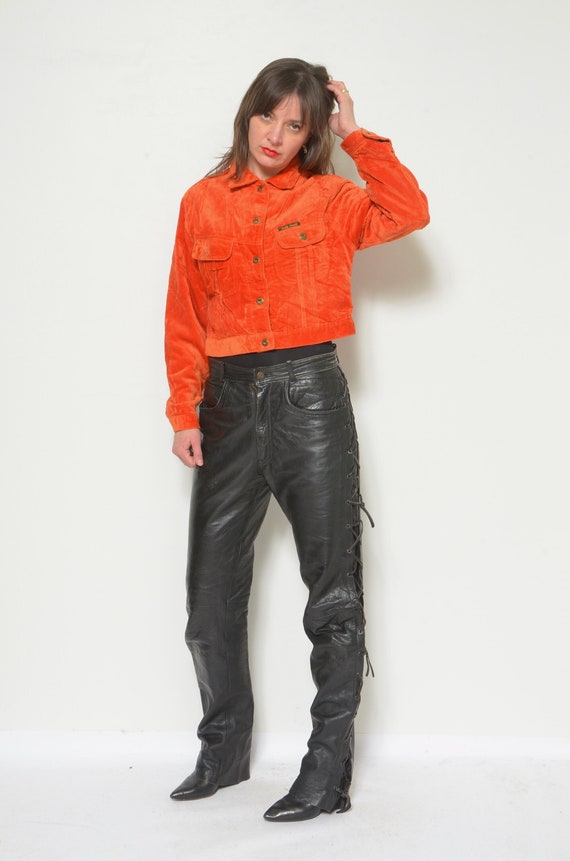 Velvet Cropped Jacket / Vintage 90s Orange Button… - image 1