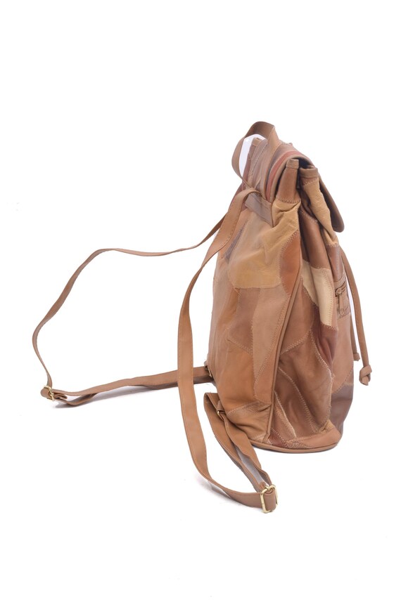 Vintage 90's Real Leather Brown Patchwork Large Backpack - Etsy