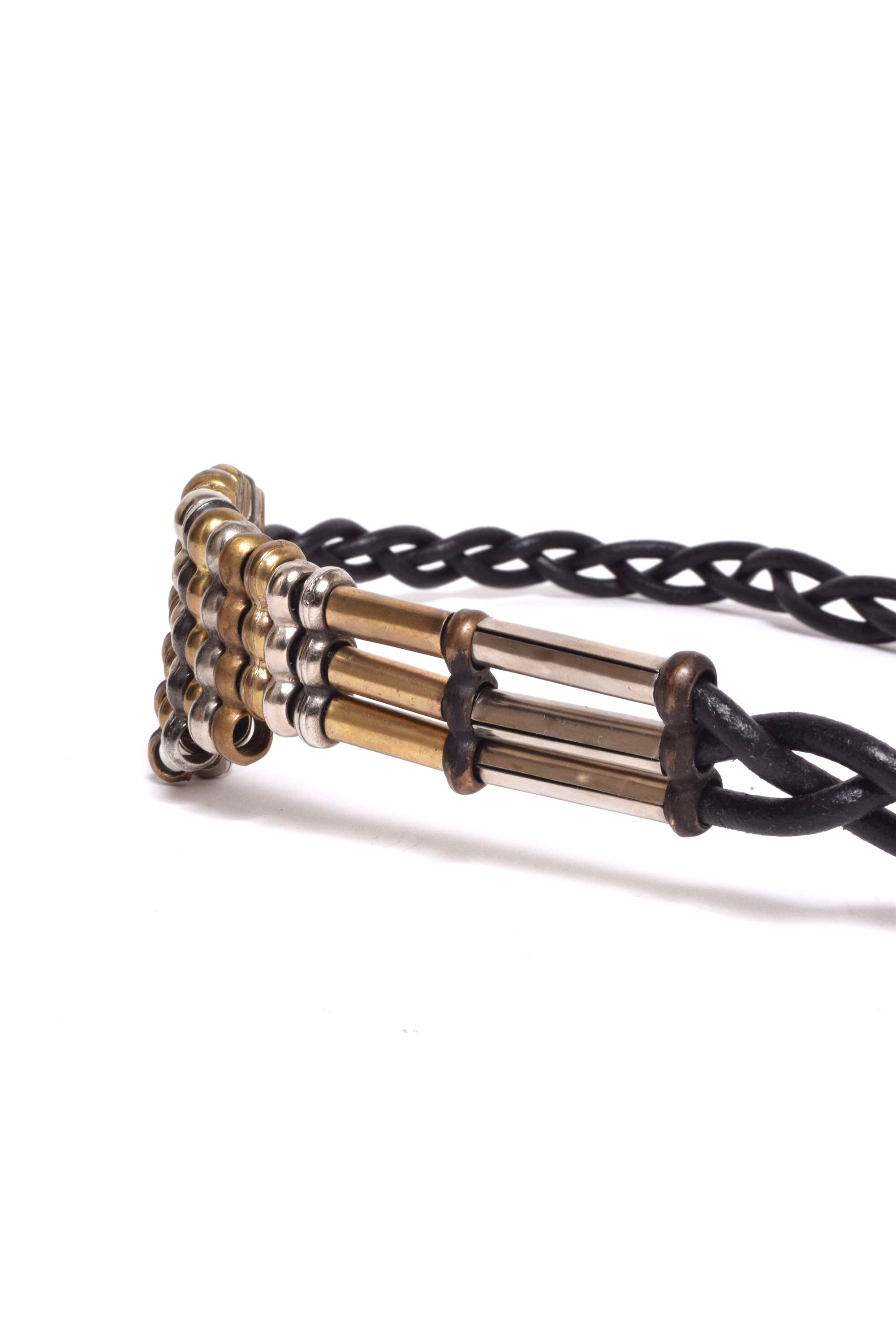 Vintage Leather Shop Small Belt Adjustable Art to Wear Deco Braided Mixed Metal Vintage 90s Art Deco Belt: Braided Black Leather With Silver  main image 3