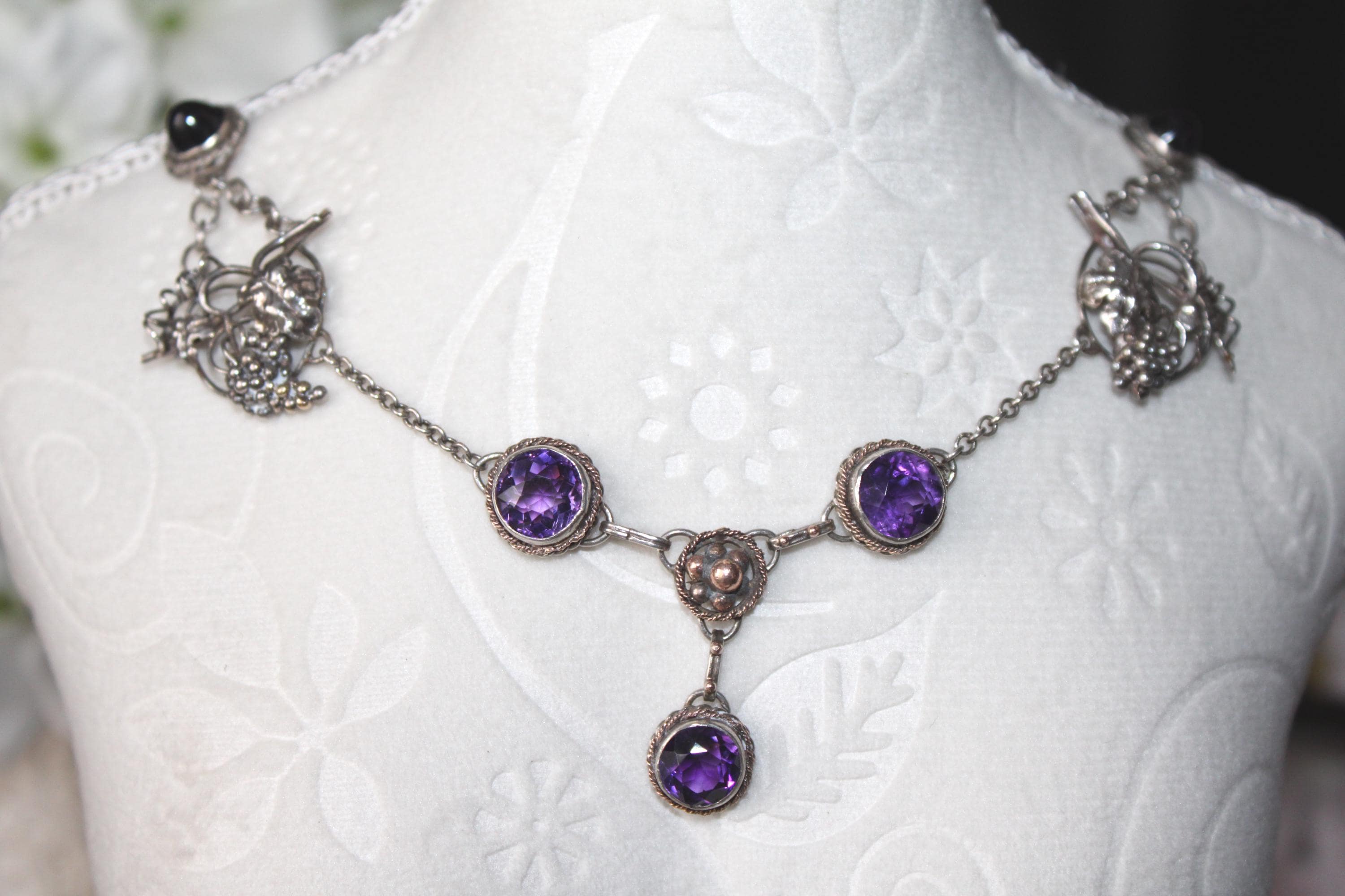 Victorian Antique Sterling Silver Amethyst Statement Necklace