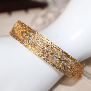 Victorian Antique 800 Silver Vermeil Filigree Bangle Bracelet & Dangle Earrings Set