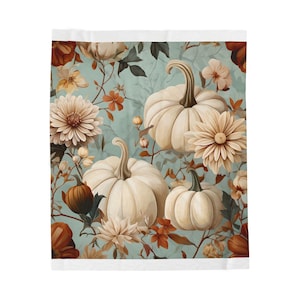 Autumn Whimsy Velveteen Plush Blanket, Cozy Fall Home Decor, Pumpkin Floral Blanket, Perfect for Thanksgiving, Gift for Friends