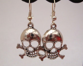 Skull and crossbones earrings, silver charms, pirate nautical rockabilly cool jewellery