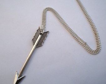 Silver arrow necklace - large arrow charm on silver plated chain