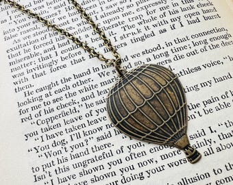 Hot air balloon necklace, antique bronze steampunk vintage style charm on chain