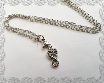 Seahorse necklace, sea horse, nautical theme jewellery, silver charm on chain, sea creature