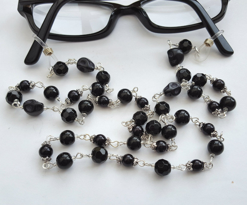 Glasses Chain Spectacles Eyeglass Beaded Chain Gothic Black Etsy UK