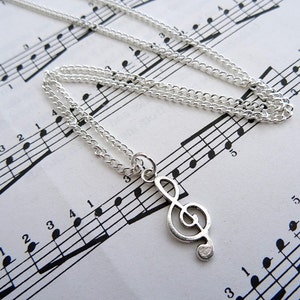 Treble clef necklace music note charm silver plated singer musician jewellery image 1