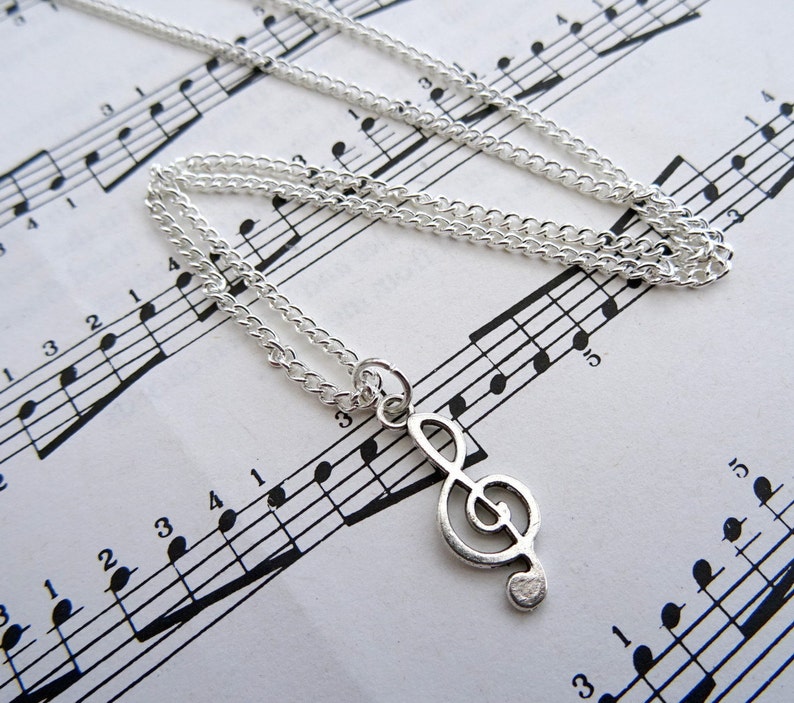 Treble clef necklace music note charm silver plated singer musician jewellery image 1