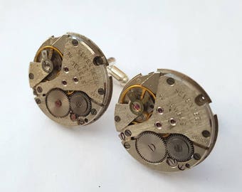 Steampunk watch cufflinks mechanisms torch soldered vintage watch movements cuff links