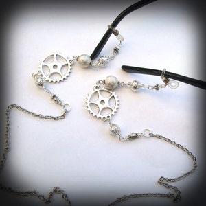 Steampunk glasses chain vintage style silver cogs sunglasses spectacles