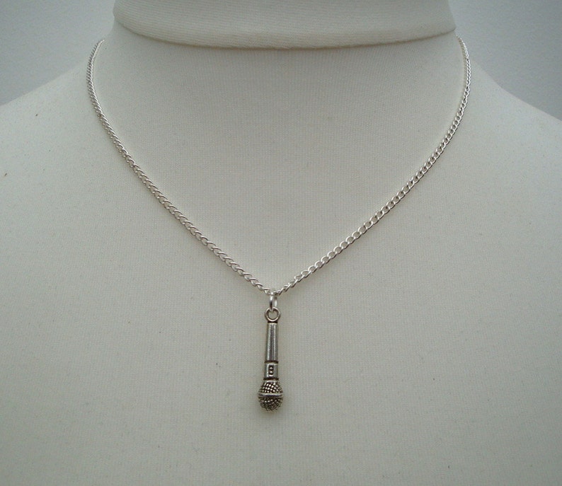 Silver Microphone Necklace Mic Charm Singer Music Theme on Etsy