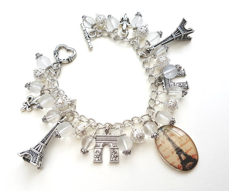 Paris Eiffel Tower Bracelet Silver Charms Arc De Triomphe Etsy