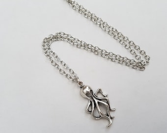 Octopus charm necklace in antique silver - little silver kraken - steampunk pirate nautical