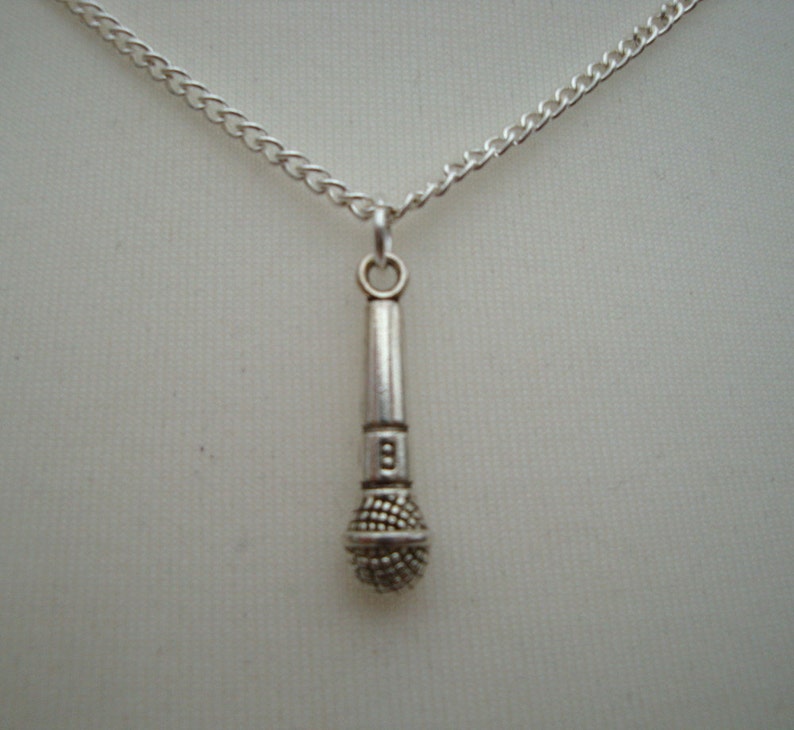 Silver Microphone Necklace Mic Charm Singer Music Theme on Etsy