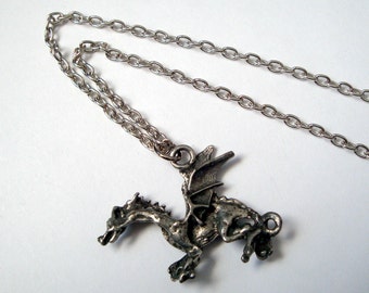 Dragon charm necklace pewter charm on antique silver chain