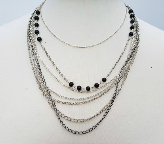 Sterling Silver Beaded Multi Layer Chain Necklace Sterling Silver Beaded Multi Layer Chain Necklace