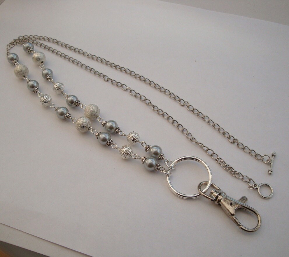 Id Badge Beaded Lanyard Glasses Chain Holder Silver Beads Key | Etsy UK