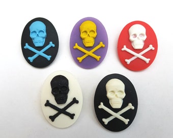 Skull & crossbones cameo brooch, choice of colour, pirate pin