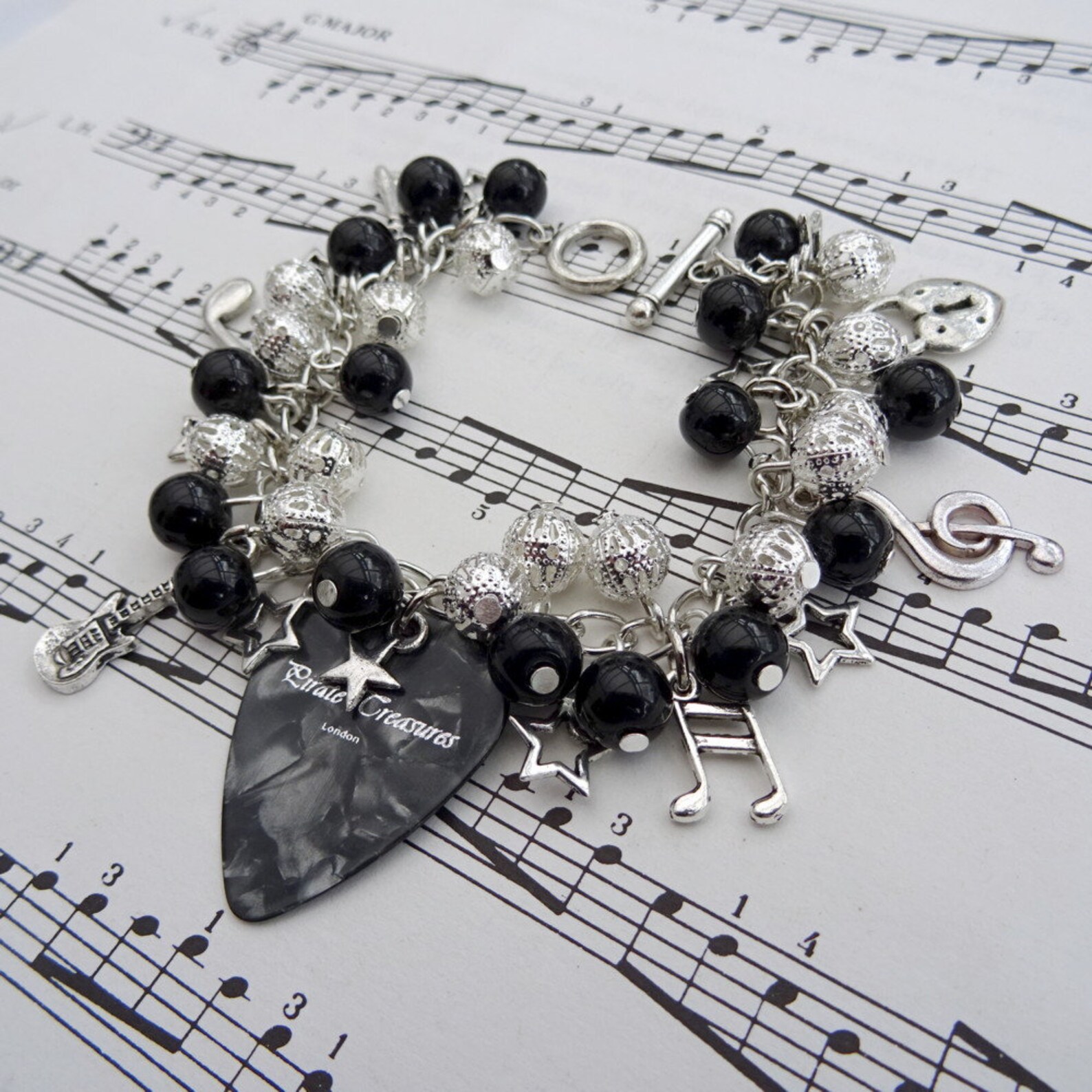 Music charm bracelet plectrum guitar music notes bracelet Etsy
