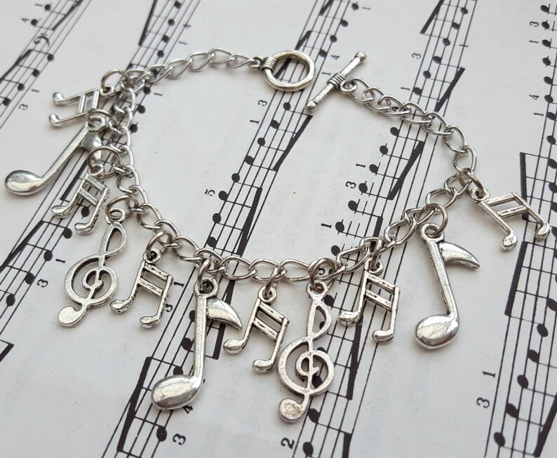 Music Charm Bracelet Treble Clef Music Notes on Antique Etsy