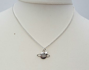 Collana Con Ciondolo Saturno In Peltro &ndash; Fatto A Mano UK, Corda Cerata, Gioiello Astronomia