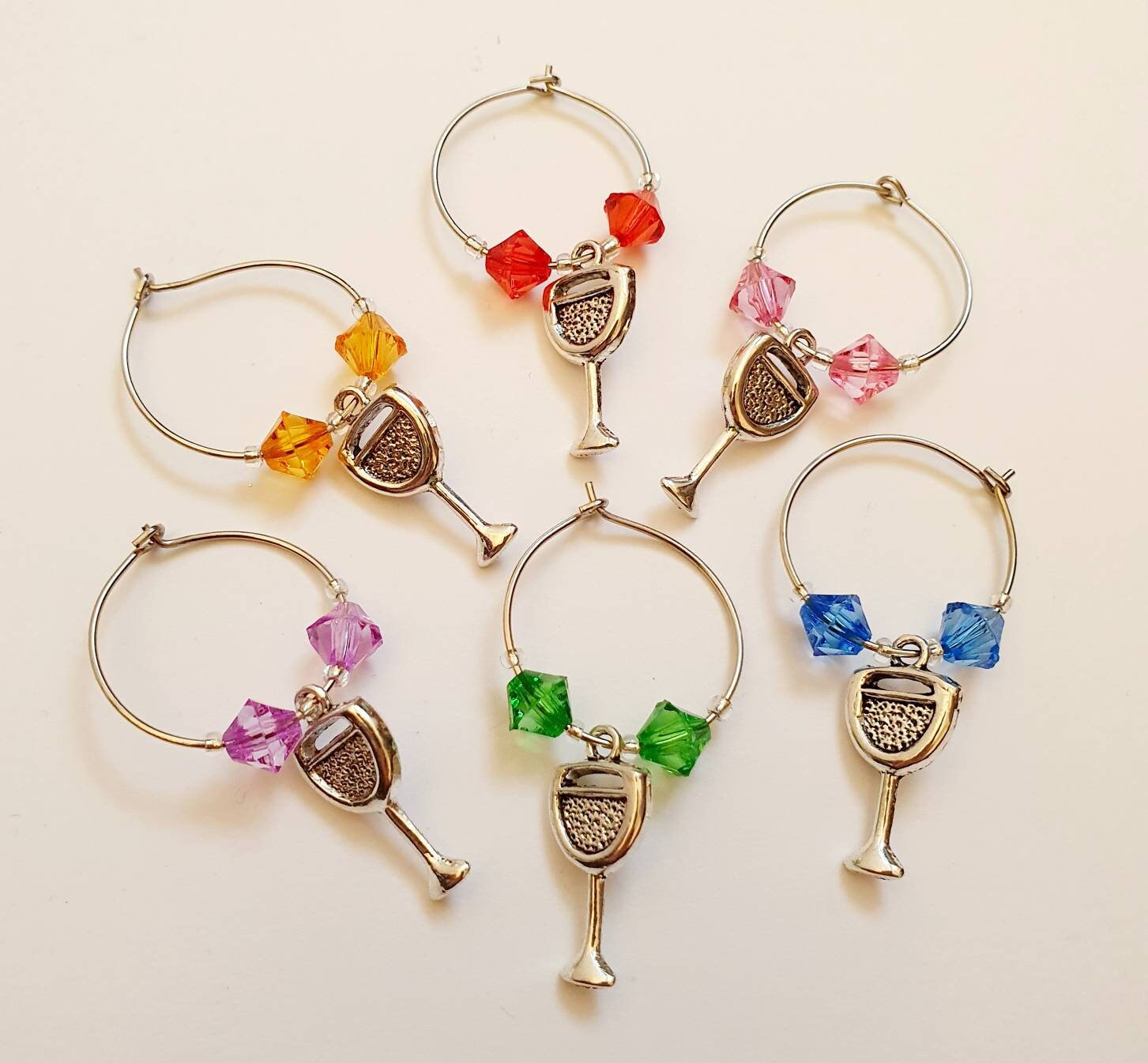 Wine Glass Charms Glasses and Multi Coloured Beads - UK