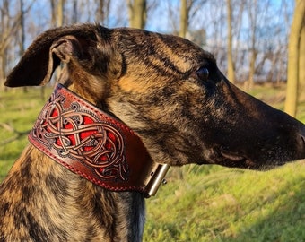 Pierced Leather dog collar, Personalized dog collar, Colorful Leather rustic dog, Celtic Collar or Buckle Collar for Medium to Large Dogs