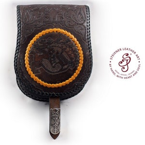 Customizable Family Crest Design Leather Belt Bag / Pouch Medieval with deer, LARP, SCA, Costume, Ren Faire